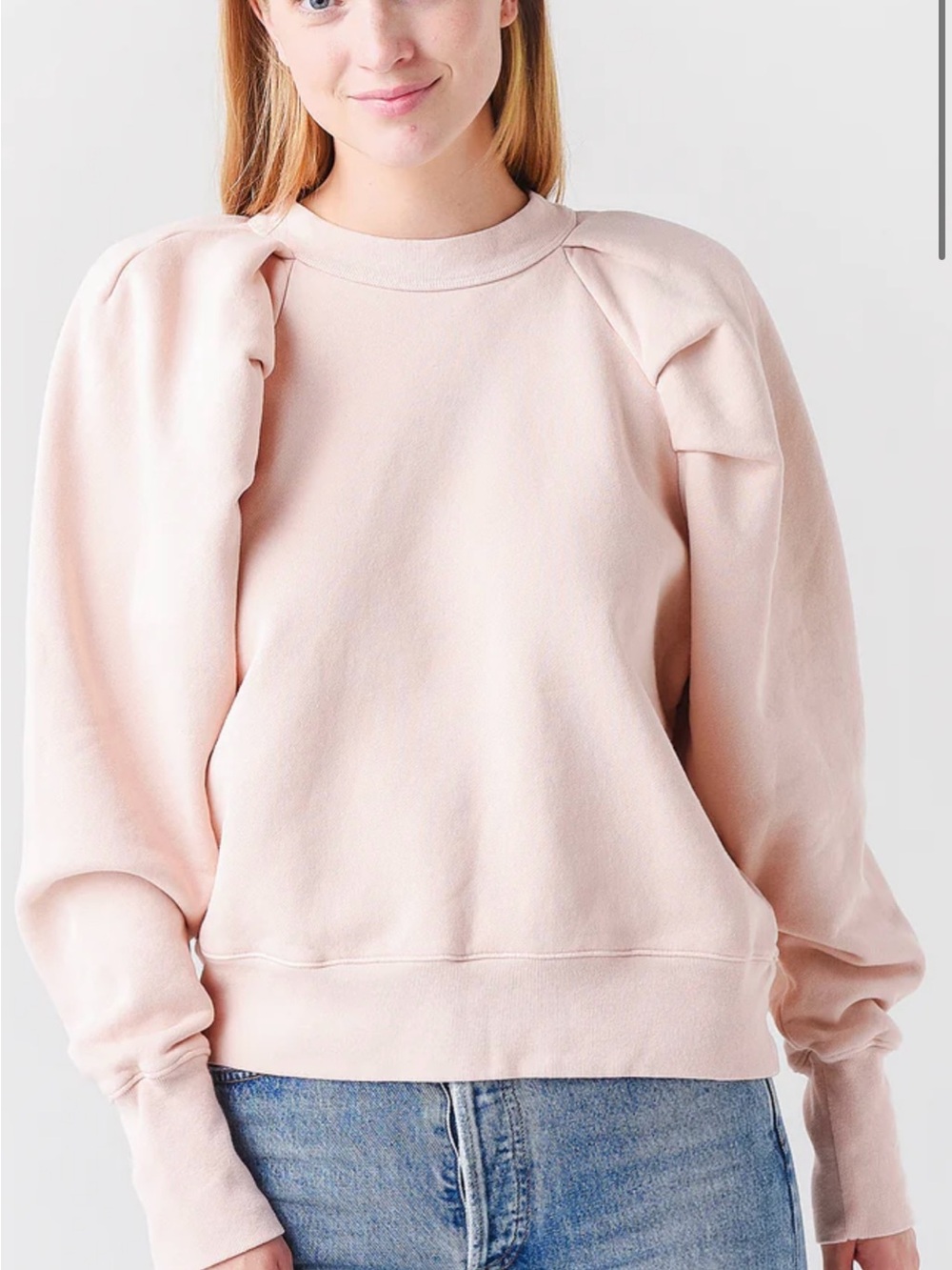 Citizens Of Humanity Puff-Sleeve Crewneck Sweater in Blush Pink